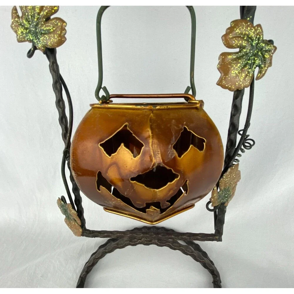Metal Two Tier Jack-o-Lantern Pumpkin Candle Votive Tea Light Holder 22